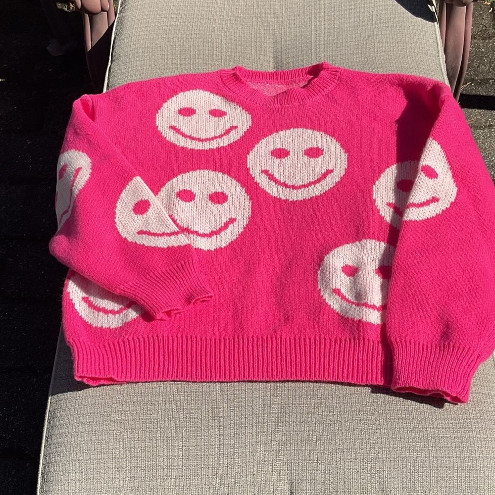 Vibrant Pink Smiley Face Sweater